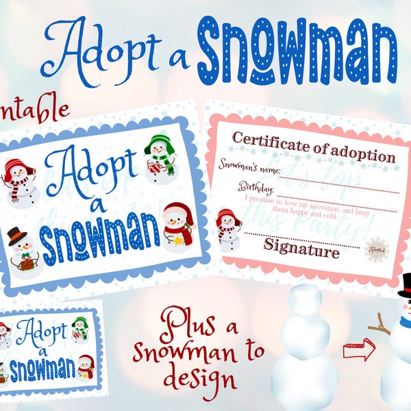 Adopt a Snowman Christmas Snowman Adoption Christmas Favor Snowman Party Favor Adopt a Snowman Holiday Party Favor Snowman Gift Favor Snowma