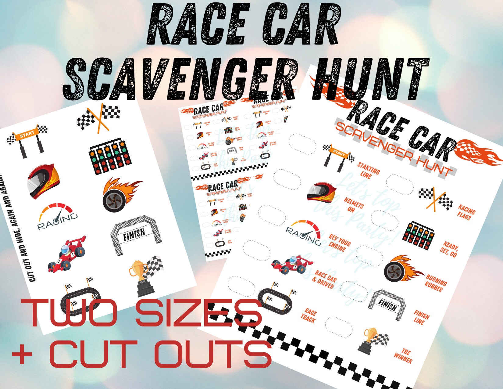 Race Car Scavenger Hunt for Kids Race Car Birthday Two Fast Etsy