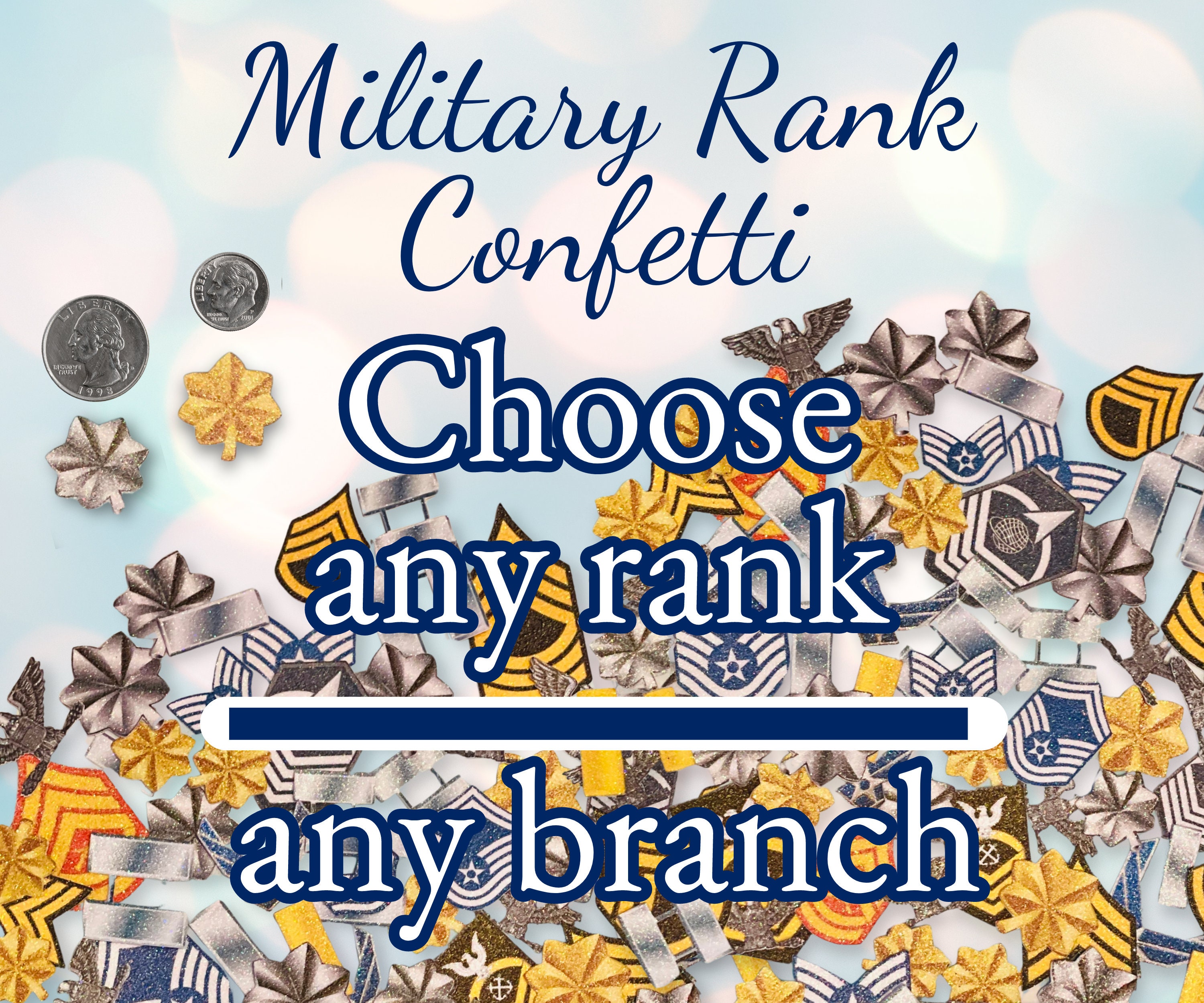 Military Rank Confetti All Ranks for all branches Military Gift for Retirement or Promotion