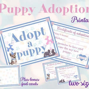 Adopt a Puppy Party Favor, Puppy Adoption Certificate, Puppy Birthday Party, Dog Birthday Party, Puppy Party Favors, Adopt a Pet