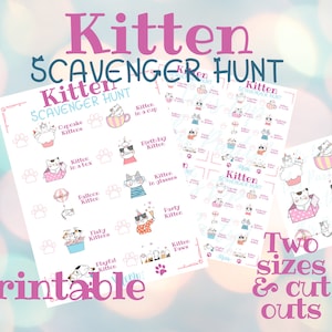 Kitten scavenger hunt, printable scavenger hunt Kitten printable Kitten party game Kitten Birthday party scavenger hunt Kitten favor Kitten