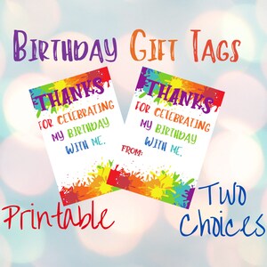 Paint Party favor tags, Thanks for celebrating my birthday, Painting party, Paint gift tags, birthday favor tags, colorful favor tags