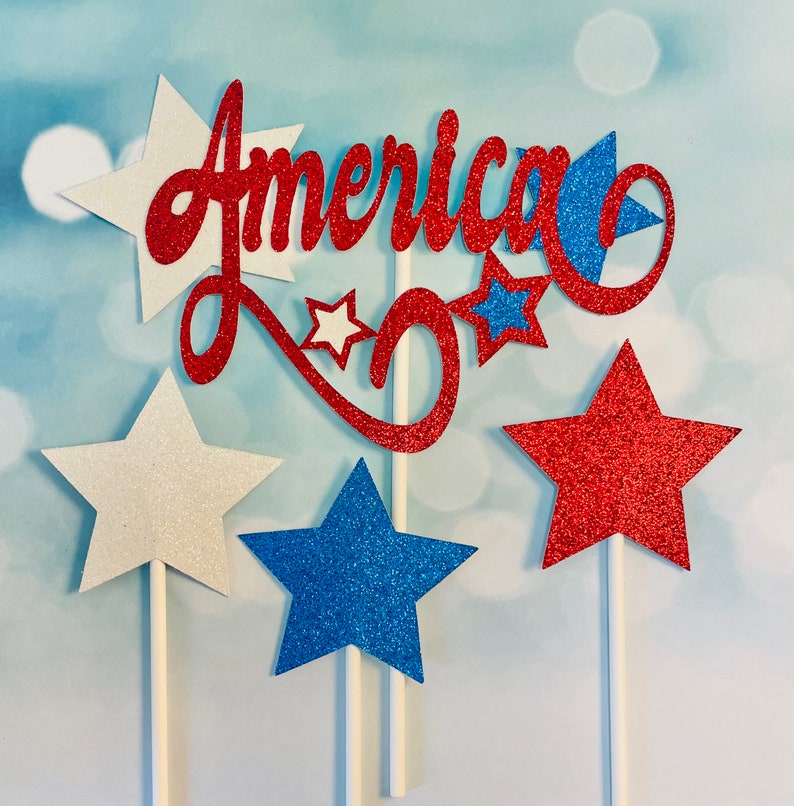 Auteby 4th Of July Cake Topper - "God Bless America" Happy Birthday Independence Day Party Decor
