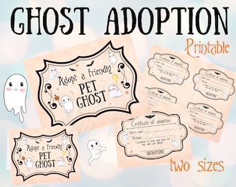 Adopt a Ghost Halloween Ghost Adoption Adopt a Pet Ghost Pet Ghost Friendly Ghost Adopt a Pet Ghost Adoption Certificate Adoption