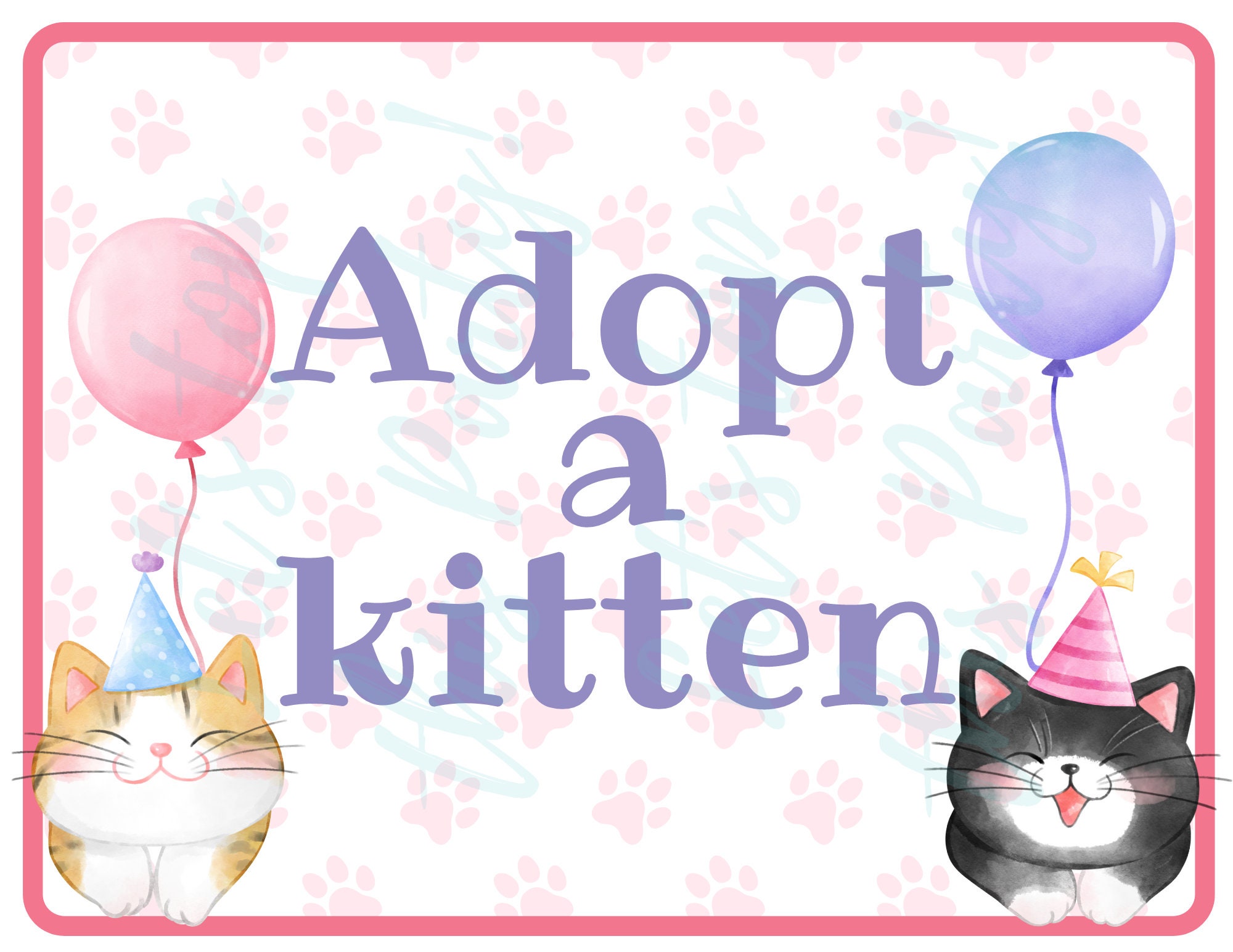 Adopt a Kitten Party Favor Kitten Adoption Certificate Etsy