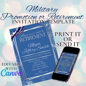 Sjabloon uitnodiging militair pensioen of promotie Aanpasbaar bewerkbaar Canva Patriottisch militair afstuderen politie digitaal en afdrukbaar