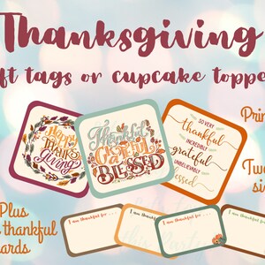 Thanksgiving tags Thanksgiving cupcake toppers Thanksgiving printable I am thankful for cards Thanksgiving Gift Tags Thankful gift tags