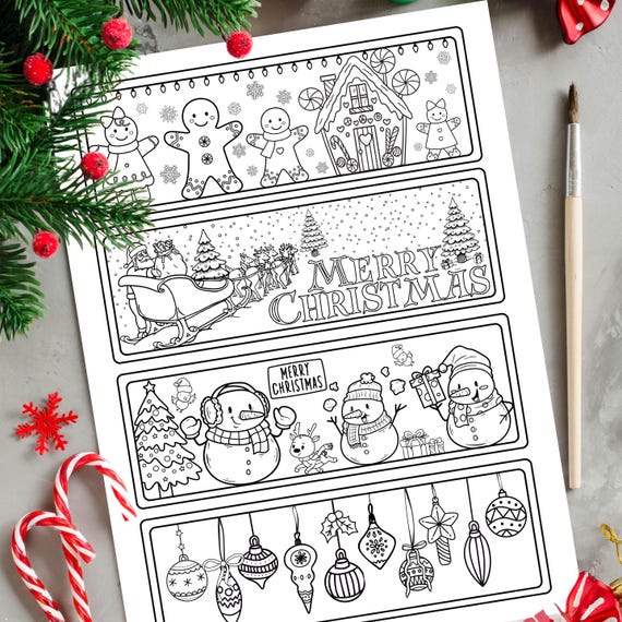 Segnalibri natalizi da colorare: Babbo Natale, pupazzo di neve