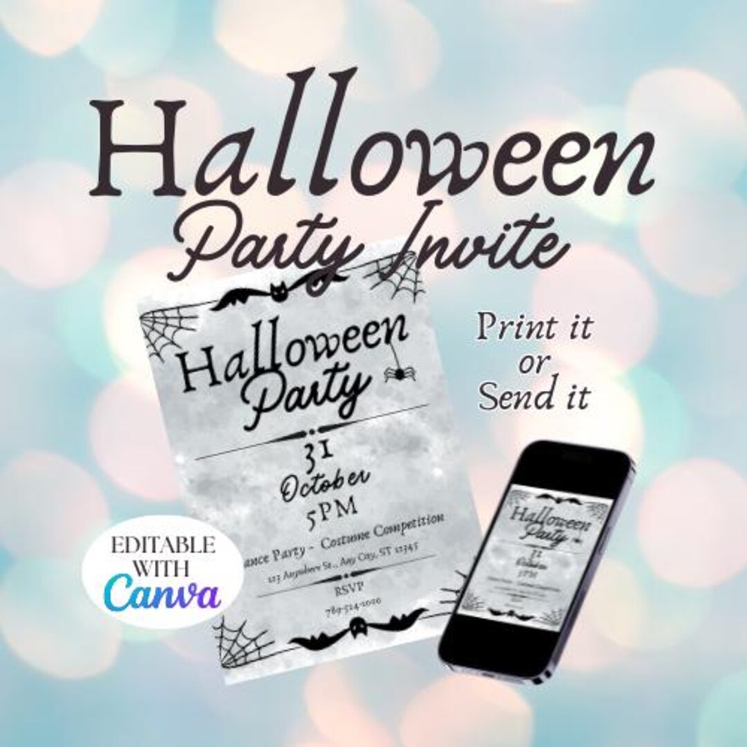 Editable Halloween Party Invite Template in Canva Digital Halloween ...