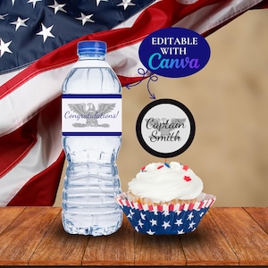 Colonel or Captain Cupcake topper - Editable and Printable Water Bottle Labels - Military Celebration O-6 -Template - Retirement - Promotion