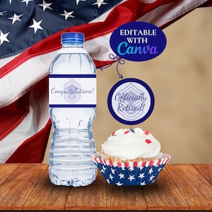SMSgt Rank Cupcake Toppers and Water Bottle Labels - Editable Template in Canva - Air Force Retirement - Promotion Party - Customizable -PNG