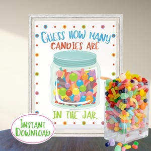 Errate die Anzahl der Bonbons im Glas - Party Spiel Guessing Birthday Office - Klassenzimmer Druckbereite - Download - PDFs - Sheets und Karten