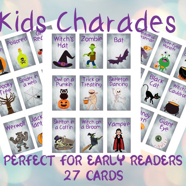 Halloween Charades, printable charade cards, halloween printables, halloween party ideas, halloween charades for kids, Halloween fun