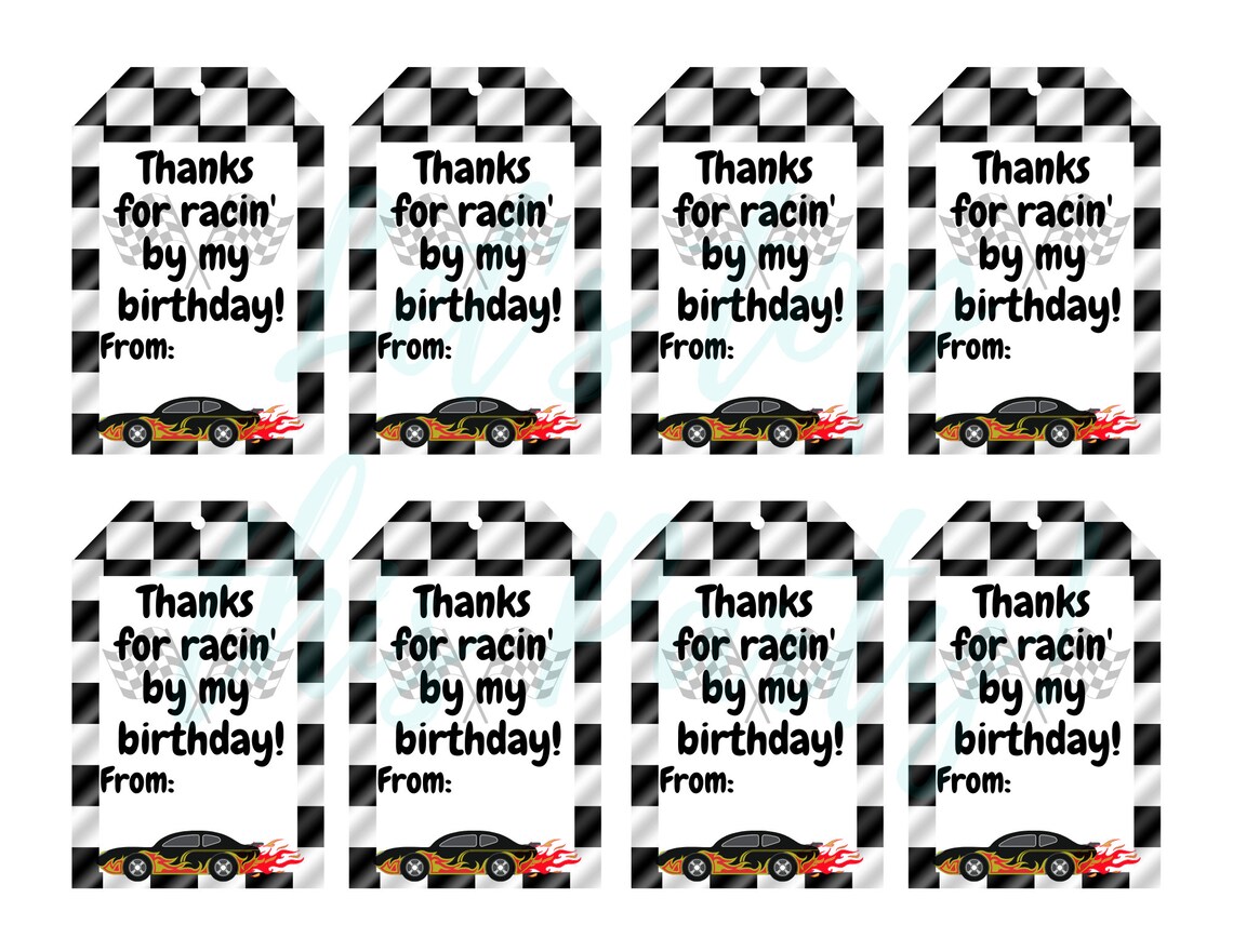 Thanks for Racin' by Birthday Tag Printable Racing Tag Racing Thank You ...