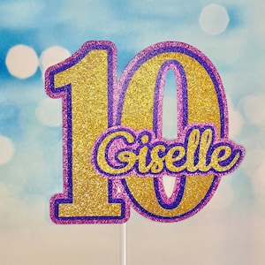 Personalized Glitter Birthday Cake Topper: Custom Name & Age
