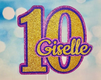 Personalized Glitter Birthday Cake Topper: Custom Name & Age
