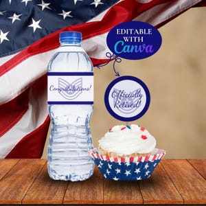 TSgt Cupcake Topper and Water Bottle Labels - Editable and Printable - Military promotion - Air Force Retirement - USAF Gift -E-5 Decoration