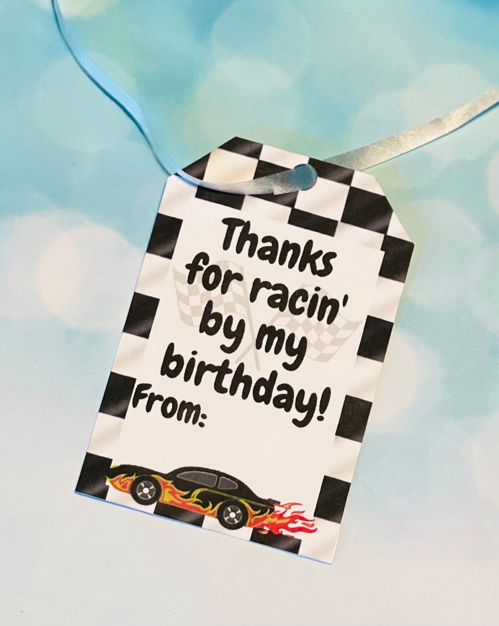 Thanks for Racin' by Birthday Tag Printable Racing Tag Racing Thank You ...
