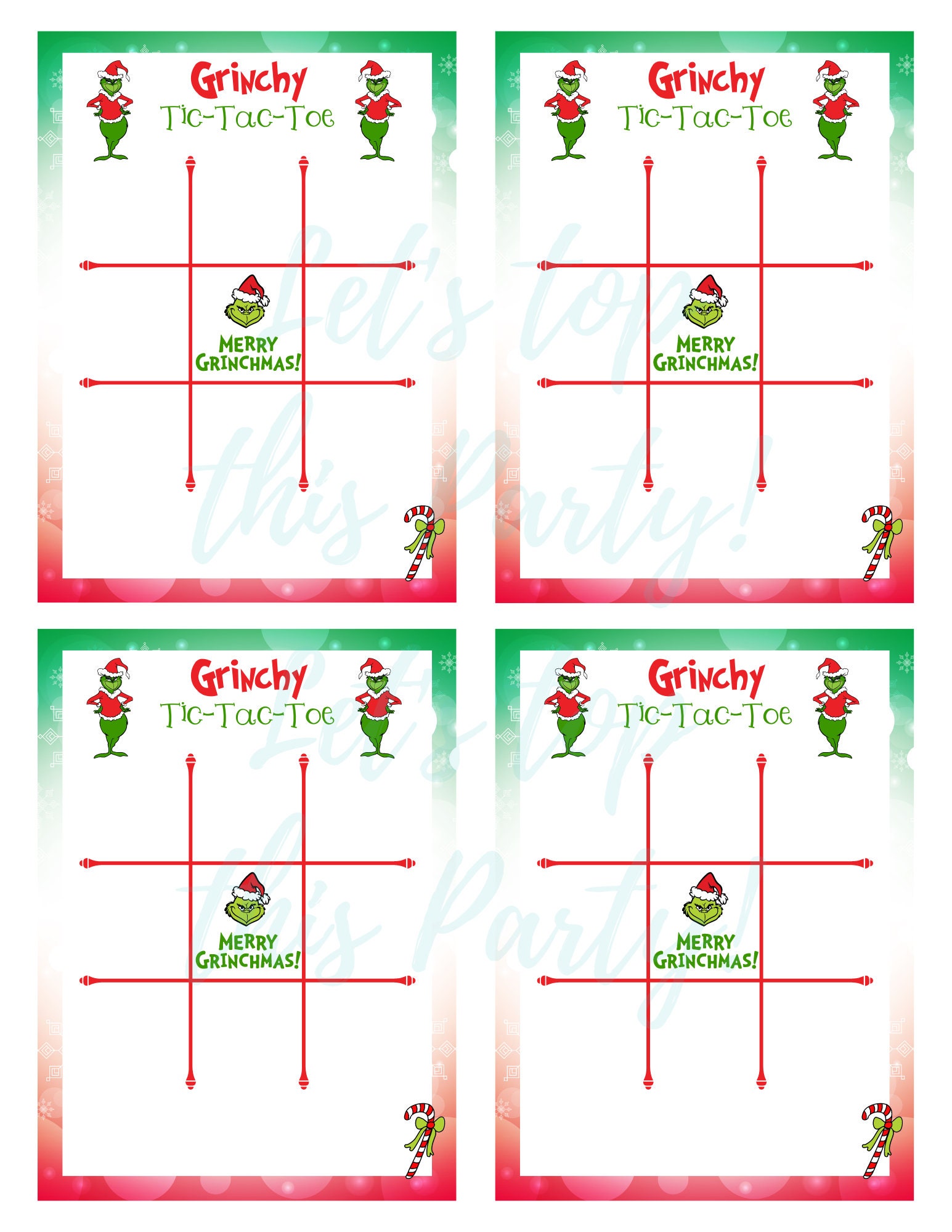 Grinch Tic Tac Toe Tic Tac Toe Grinch Favor Cards Grinch - Etsy