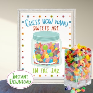 Guess how many Sweets are in the jar - Party Game Guessing game Birthday - Office - Classroom Ready To Print - Digital Download - PDFs