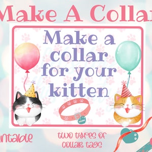 Make a collar Kitten Birthday Favor - Kitten Party Activities - Printable PDfs - Kitty Cat Theme Party Activity