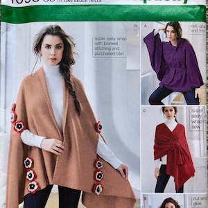 Simplicity 1098 Misses&#39; Fleece Ponchos and Wraps One Size UNCUT Pattern