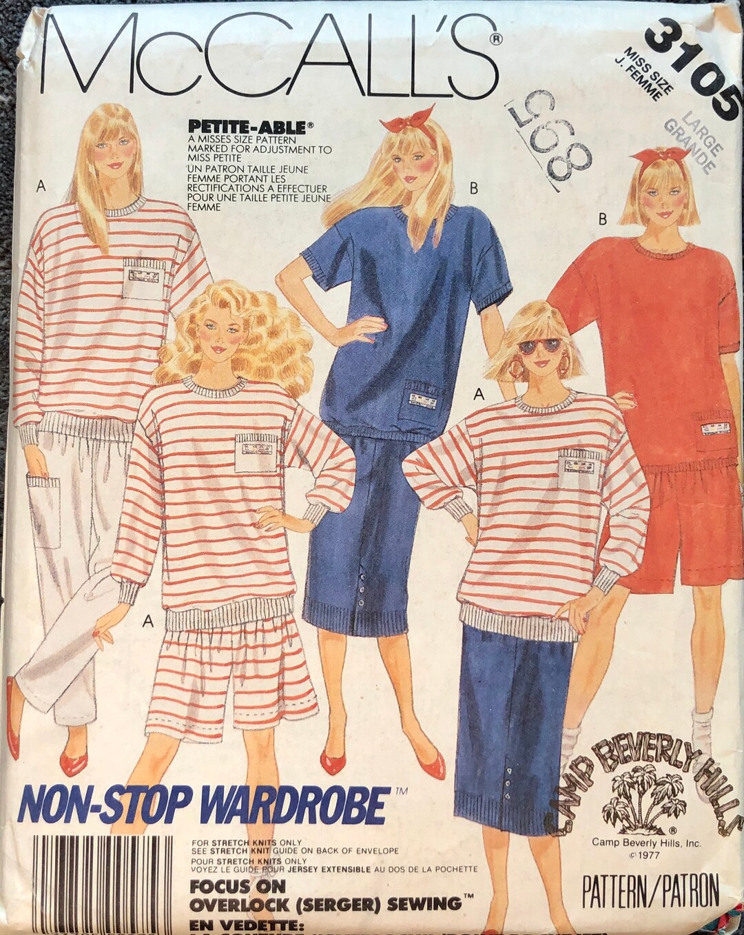 Vintage Mccall's 3105 Sewing Pattern: Misses' Knit Top, Skirt & Shorts ...