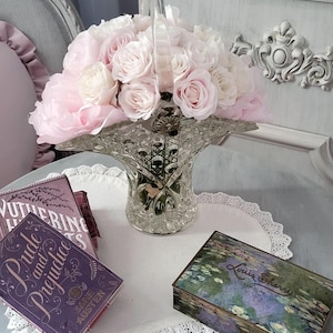 Adorable Vintage Shabby Chic Lead Crystal Cut Glass Basket Vase