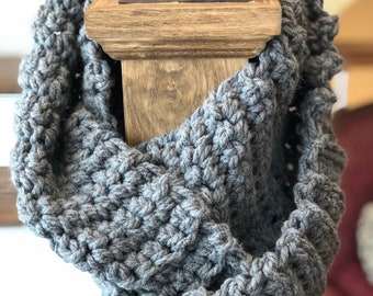 Gray Crocheted Infinity Scarf, Handmade Scarf