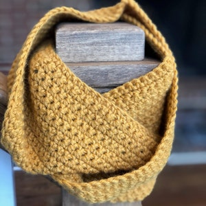Gold Yellow Crocheted Infinity Scarf, Crocheted Scarf, Handmade Scarf