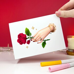 Carte "Délicate rose" - Joyeuse Saint-Valentin - Illustration imprimée A6 - Print - Idée cadeaux - Carte postale - Papeterie - Ellora