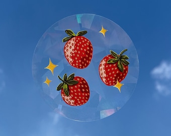 Fraises - Suncatcher sticker - Autocollant attrape soleil - Sticker solaire - Rainbow decal - Ellora
