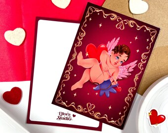 Cutepidon - Carte de voeux Saint-Valentin - Illustration imprimée - Print - Décoration murale - Papeterie - Ellora