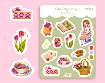 Cottagecore Sticker Sheet - Planche d'autocollants - Autocollants printemps - Papeterie - Ellora