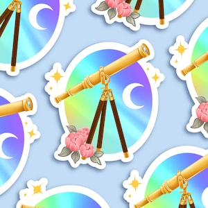 Télescope étoilé - Autocollant holographique - Sticker illustré - Academia - Papeterie - Ellora Studio