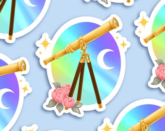 Télescope étoilé - Autocollant holographique - Sticker illustré - Academia - Papeterie - Ellora Studio