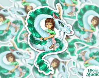 Autocollant illustré "Chihiro & Haku" - Sticker - Papeterie - Ellora Studio