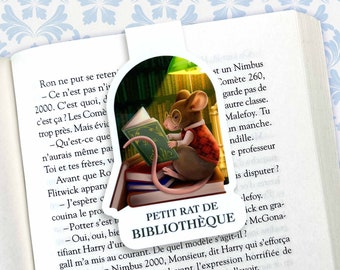 Marque-page magnétique "Petit rat de bibliothèque" - Illustration livre - Dark Academia -Papeterie - Cadeau fan de lecture - ElloraStudio