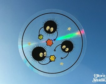 Suncatcher sticker "Étoiles & boules de suie" - Autocollant attrape soleil - Sticker solaire - Rainbow decal - Ellora