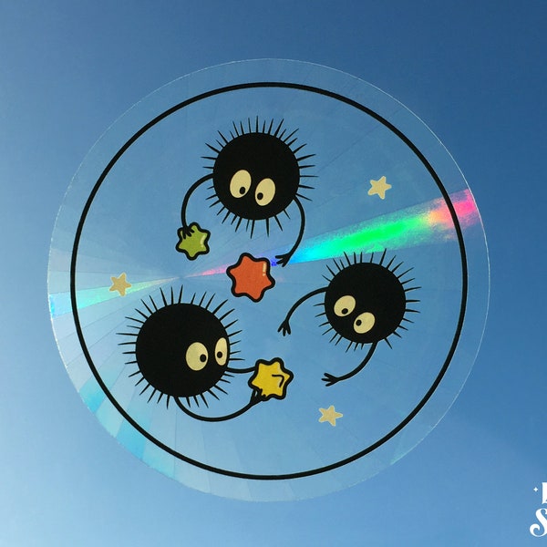 Suncatcher sticker "Étoiles & boules de suie" - Autocollant attrape soleil - Sticker solaire - Rainbow decal - Ellora