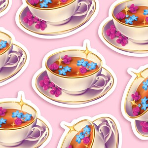 Cottagecore Teacup - Adesivo Ilustrado - Adesivo de Chá - Primavera - Papelaria - Ellora Studio