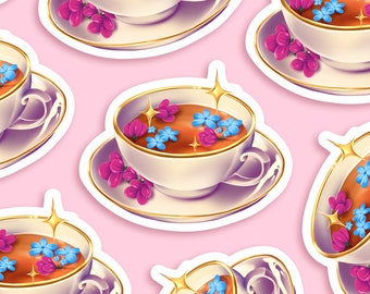 Tasse de thé cottagecore - Autocollant illustré - Tea Sticker - Printemps - Papeterie - Ellora Studio