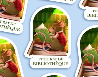 Autocollant "Rat de bibliothèque" - Vinyle stickers - autocollant illustré - décoration ordinateur - déco gourde - Papeterie - Ellora Studio