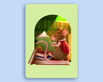 Impression "Rat de bibliothèque" A5 - Décoration mural - Impression d'art - Illustration - Cadeau amateurs de livres - Print - Papeterie