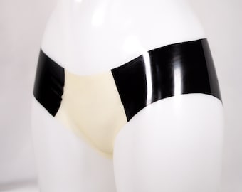 Cheeky Latex Panties, Two Tone, Black, Natural, Customisable
