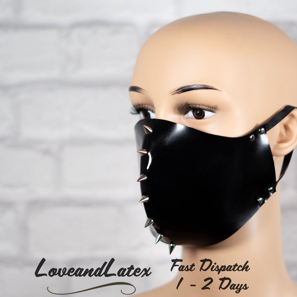 Latex Face Mask, Metal Spikes, Adult, Costume Accessory