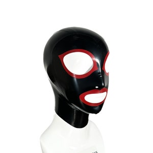 Latexmaske, eleganter Kontraststreifen, Katzenaugen, Unisex, Stretch Fit, hohe Qualität