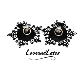 Latex Nipple Pasties with Rings, Laser Cut, Premium