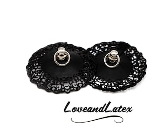 Latex Nipple Pasties with Rings, Laser Cut, Premium