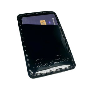 Cartera de látex para tarjetas, cosida a mano, brillante, con grabado personalizado